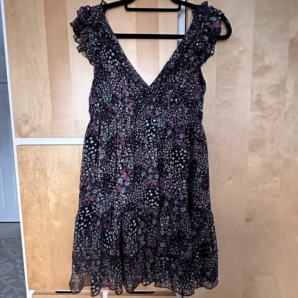 Lipsy Black Floral Dress with Pink Accents